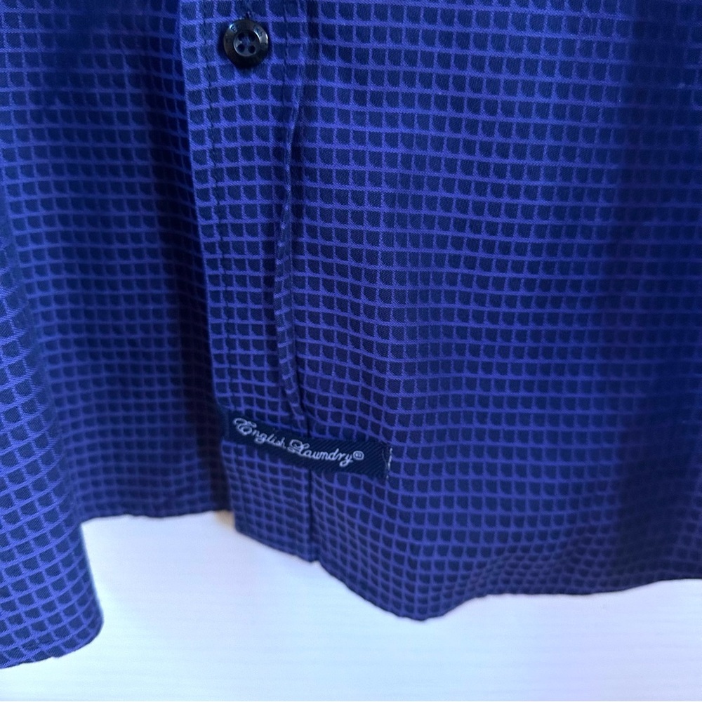 English Laundry Purple & Blue Checkered Cotton Long Sleeve Dress Shirt Sz 19 EUC - Picture 5 of 16